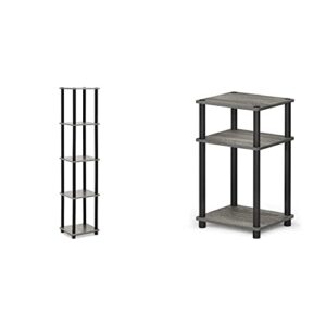 furinno turn-n-tube 5-tier corner square rack display shelf, round, french oak grey/black & just 3-tier end table, 1-pack, french oak grey/black