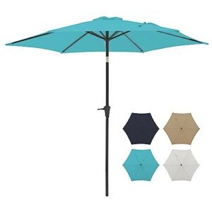 cobana 9’ patio umbrella, outdoor table market umbrella with push button tilt and crank, 6 steel ribs, blue