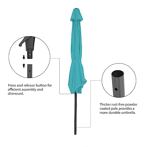 COBANA 9’ Patio Umbrella, Outdoor Table Market Umbrella with Push Button Tilt and Crank, 6 Steel Ribs, Blue