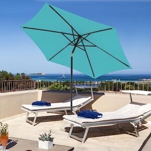 COBANA 9’ Patio Umbrella, Outdoor Table Market Umbrella with Push Button Tilt and Crank, 6 Steel Ribs, Blue