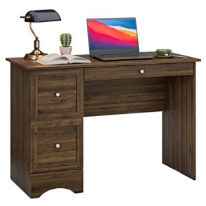 tangkula computer desk with 3 drawers, wooden home office desk pc laptop notebook desk, compact study desk writing desk, computer workstation ideal for home & office