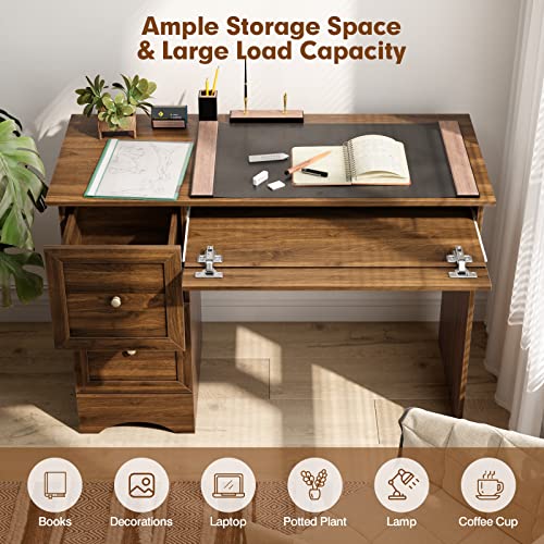 Tangkula Computer Desk with 3 Drawers, Wooden Home Office Desk PC Laptop Notebook Desk, Compact Study Desk Writing Desk, Computer Workstation Ideal for Home & Office