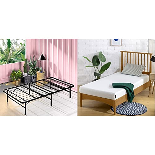 Zinus SmartBase Zero Assembly 14 Inch Bed Frame / Mattress Foundation (No Box Spring Needed) - Narrow Twin & Memory Foam 5 Inch Cot Size / Narrow Twin Mattress