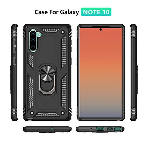 Samsung Galaxy Note 10 Case, Note10 Case with HD Screen Protectors, Androgate Military-Grade Metal Ring Holder Kickstand 15ft Drop Tested Shockproof Cover Case for Samsung Note 10 (2019) Black