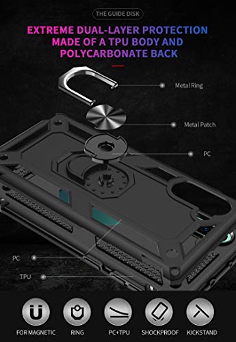 Samsung Galaxy Note 10 Case, Note10 Case with HD Screen Protectors, Androgate Military-Grade Metal Ring Holder Kickstand 15ft Drop Tested Shockproof Cover Case for Samsung Note 10 (2019) Black