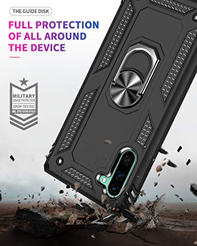 Samsung Galaxy Note 10 Case, Note10 Case with HD Screen Protectors, Androgate Military-Grade Metal Ring Holder Kickstand 15ft Drop Tested Shockproof Cover Case for Samsung Note 10 (2019) Black