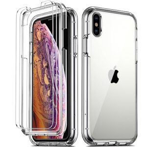 coolqo compatible for iphone xs max case 6.5 inch, [dual layer] [2 pcs tempered glass screen protector] [14 ft military grade drop protection] 360 full body heavy duty shockproof phone cover, clear
