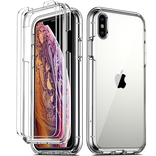 COOLQO Compatible for iPhone Xs Max Case 6.5 Inch, [Dual Layer] [2 pcs Tempered Glass Screen Protector] [14 FT Military Grade Drop Protection] 360 Full Body Heavy Duty Shockproof Phone Cover, Clear