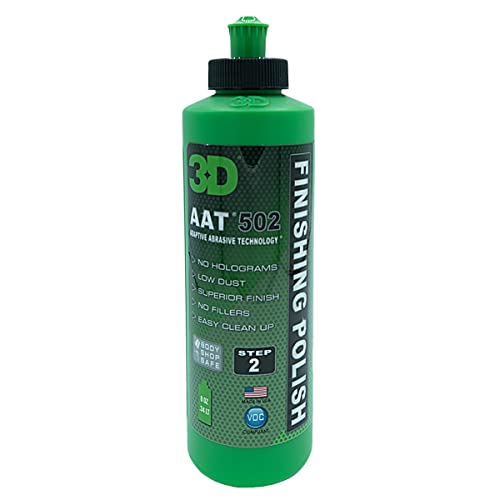 3D AAT 502 Finishing Polish - 8oz - Step 2 Body Shop Finishing Polish - No Holograms or Fillers - Superior Finish - Low Dust, Easy Clean Up - Adaptive Abrasive Technology