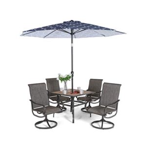 sophia & william patio dining set 6 pieces with 9 ft umbrella, 1x square 37"x 37" dining table, 4 swivel chairs furniture set for outdoor garden lawn pool (umbrella base not included)