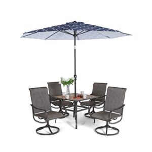 Sophia & William Patio Dining Set 6 Pieces with 9 ft Umbrella, 1x Square 37"x 37" Dining Table, 4 Swivel Chairs Furniture Set for Outdoor Garden Lawn Pool (Umbrella Base Not Included)