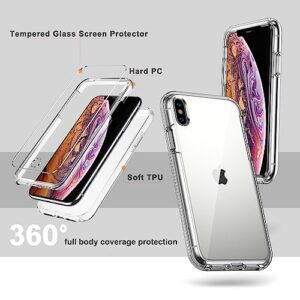 COOLQO Compatible for iPhone X/XS Case 5.8 Inch, [Dual Layer] [2 pcs Tempered Glass Screen Protector] [14 FT Military Grade Drop Protection] 360 Full Body Heavy Duty Shockproof Phone Cover, Clear