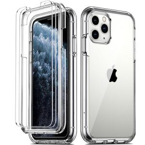 coolqo compatible for iphone 11 pro case 5.8 inch, with [2 x tempered glass screen protector] clear 360 full body coverage silicone [military protective] shockproof for iphone 11 pro cases phone cover