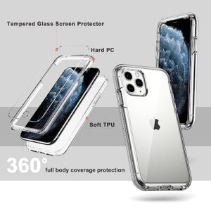 COOLQO Compatible for iPhone 11 Pro Case 5.8 Inch, with [2 x Tempered Glass Screen Protector] Clear 360 Full Body Coverage Silicone [Military Protective] Shockproof for iPhone 11 Pro Cases Phone Cover