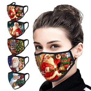 shaggydogz 5 pc merry christmas face_mask for women men,washable reusable mouth bandanas for xmas party supplies