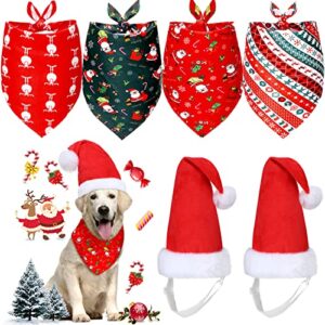 christmas dog bandanas hat set 4 pieces christmas dog bandana adjustable pet triangle scarf and 2 pieces pet santa hat dog christmas hat for pets dogs cats christmas costumes (santa patterns, large)