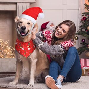 Christmas Dog Bandanas Hat Set 4 Pieces Christmas Dog Bandana Adjustable Pet Triangle Scarf and 2 Pieces Pet Santa Hat Dog Christmas Hat for Pets Dogs Cats Christmas Costumes (Santa Patterns, Large)