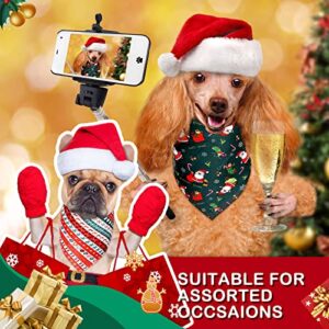 Christmas Dog Bandanas Hat Set 4 Pieces Christmas Dog Bandana Adjustable Pet Triangle Scarf and 2 Pieces Pet Santa Hat Dog Christmas Hat for Pets Dogs Cats Christmas Costumes (Santa Patterns, Large)