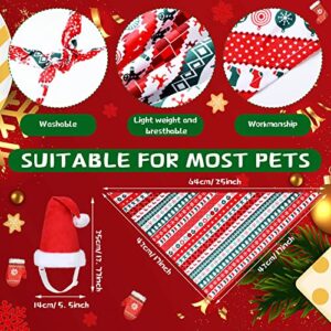 Christmas Dog Bandanas Hat Set 4 Pieces Christmas Dog Bandana Adjustable Pet Triangle Scarf and 2 Pieces Pet Santa Hat Dog Christmas Hat for Pets Dogs Cats Christmas Costumes (Santa Patterns, Large)