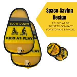 Slow Down Kids at Play Signs for Street | 2 Pack slow down signs for neighborhoods | Easily Weighted, 4-Sided Polyester Caution Playing Signs | Children At Play Safety Signs For Street | Street Signs