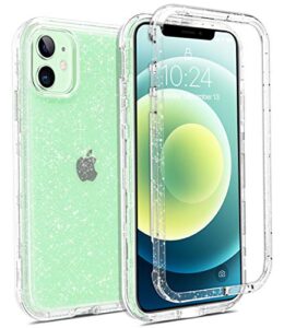 coolwee crystal glitter full protective case compatible with iphone 12, compatible with iphone 12 pro heavy duty hybrid 3 in 1 rugged shockproof women girls transparent shiny clear bling sparkle