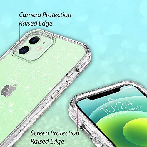 Coolwee Crystal Glitter Full Protective Case Compatible with iPhone 12, Compatible with iPhone 12 Pro Heavy Duty Hybrid 3 in 1 Rugged Shockproof Women Girls Transparent Shiny Clear Bling Sparkle