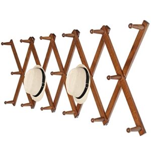 webi accordion wall hanger,accordion hat rack for wall,expandable wooden coat rack,accordion wall rack for hats,caps,17 peg,walnut color