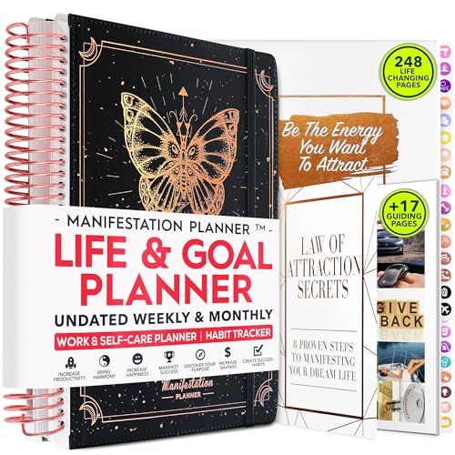 Manifestation Planner - Undated Deluxe Weekly & Monthly Life Planner to Achieve Your Goals. A 12 Month Journey to Increase Productivity, Organizer & Gratitude Journal and Stickers