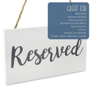 Darware Hanging Wooden Reserved Signs (6-Pack, White); Rustic Style Wood Signs for Weddings, Special Events, and Functions