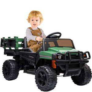 segmart 12v electric cars for kids, official licensed toyota tacoma ride on car, remote control truck kids car for boys & girls, battery powered kids' electric vehicles with mp3/fm, led lights (dark green)