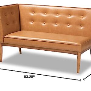 Baxton Studio Arvid Mid-Century Modern Tan Faux Leather Upholstered and Walnut Brown Finished Wood 2-Piece Dining Corner Sofa Bench