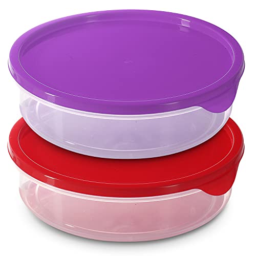 Zilpoo 2 Pack - 3 Compartment Round Plastic Food Storage Container with Lid, Divided Kids Lunch Box, Candy and Nut Serving tray w/ Cover, Keto Snack Plate, Arts, Crafts Organizer Holder, 7-Inch