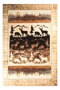 furnish my place pine & moose lodge rug – 5ft. x 8ft, multicolor mountain area rug with designer border, animal pattern, jute backing. rustic theme décor
