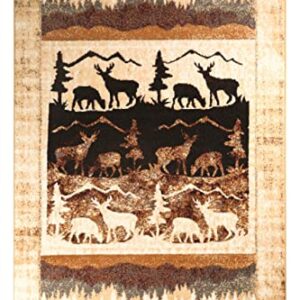 Furnish my Place Pine & Moose Lodge Rug – 5ft. x 8ft, Multicolor Mountain Area Rug with Designer Border, Animal Pattern, Jute Backing. Rustic Theme Décor