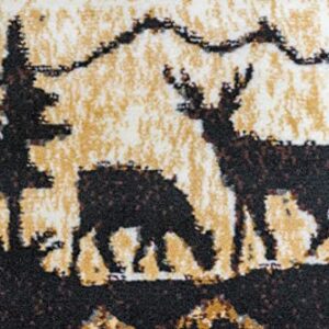 Furnish my Place Pine & Moose Lodge Rug – 5ft. x 8ft, Multicolor Mountain Area Rug with Designer Border, Animal Pattern, Jute Backing. Rustic Theme Décor