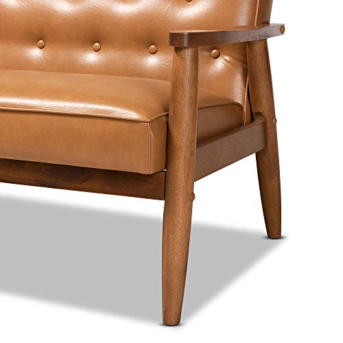 Baxton Studio Sorrento Loveseats, Tan/Walnut Brown