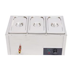 3pan commercial food warmer 850w electric steam table countertop food warmer 3 pot hot well, for catering and restaurants 3*7l stainless steel durable 110v