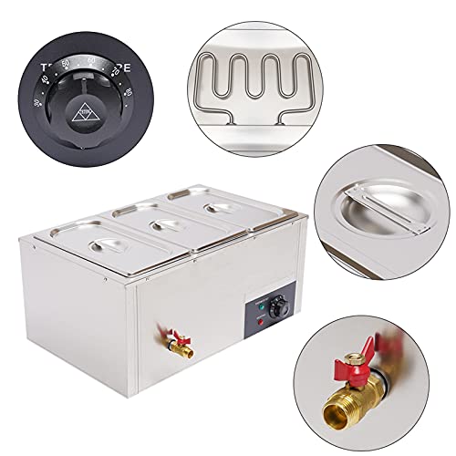 3Pan Commercial Food Warmer 850W Electric Steam Table Countertop Food Warmer 3 Pot Hot Well, for Catering and Restaurants 3*7L Stainless Steel Durable 110V