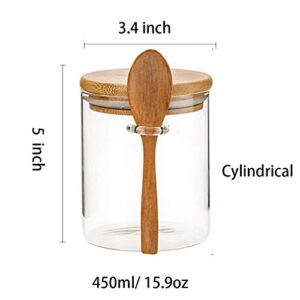 15 OZ/400 ML Transparent Glass Storage Container, Glass Container Jar with Woond Spoons, Lid, Sealed Storage Jar for Food Miscellaneous Grains Snacks Tea Coffee