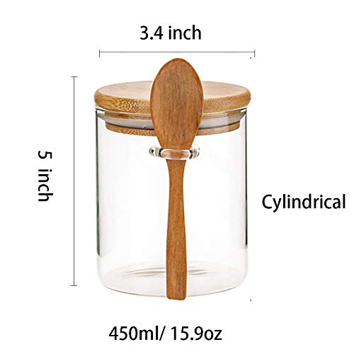 15 OZ/400 ML Transparent Glass Storage Container, Glass Container Jar with Woond Spoons, Lid, Sealed Storage Jar for Food Miscellaneous Grains Snacks Tea Coffee