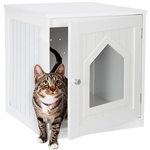 Cat Litter Box Enclosure Hidden Kitty Litter Box Furniture Indoor Cat Box Cabinet Cat House & Side Table Nightstand Cat Washroom