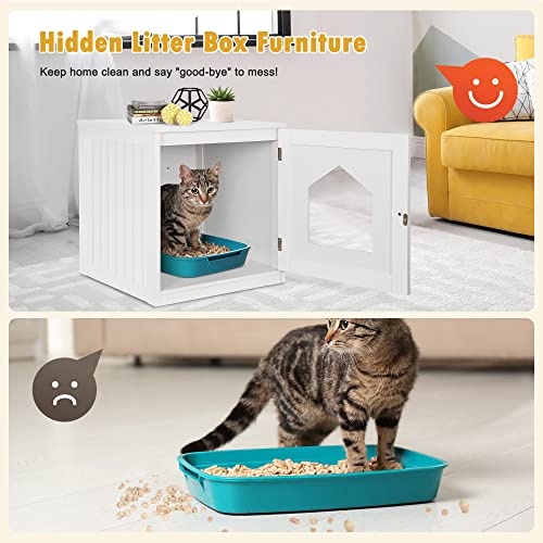 Cat Litter Box Enclosure Hidden Kitty Litter Box Furniture Indoor Cat Box Cabinet Cat House & Side Table Nightstand Cat Washroom