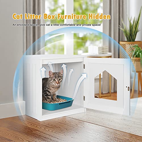 Cat Litter Box Enclosure Hidden Kitty Litter Box Furniture Indoor Cat Box Cabinet Cat House & Side Table Nightstand Cat Washroom