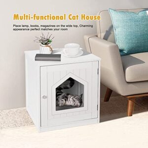 Cat Litter Box Enclosure Hidden Kitty Litter Box Furniture Indoor Cat Box Cabinet Cat House & Side Table Nightstand Cat Washroom