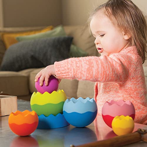 Fat Brain Toys Tobbles, Mini Spinny, Dimpl Bundle - 9-Piece Stacking Toys, Spinning Toy, Popper Toy Combo, Baby Toys Activity Set