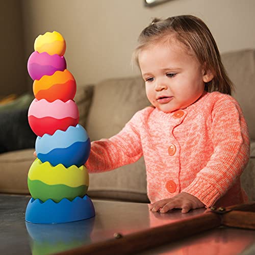 Fat Brain Toys Tobbles, Mini Spinny, Dimpl Bundle - 9-Piece Stacking Toys, Spinning Toy, Popper Toy Combo, Baby Toys Activity Set