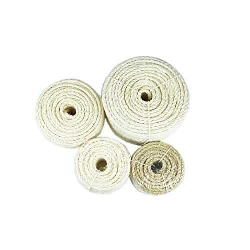 Treasborn Natural Sisal White Rope for Cat Scratcher Scratching Post Replacement 1/4 inch Cat Tree Sisal Rope for Repairing, Recovering or DIY Cat Scratcher 50/100 / 164 Feet