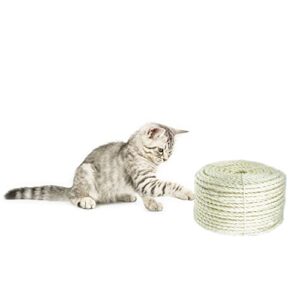 Treasborn Natural Sisal White Rope for Cat Scratcher Scratching Post Replacement 1/4 inch Cat Tree Sisal Rope for Repairing, Recovering or DIY Cat Scratcher 50/100 / 164 Feet