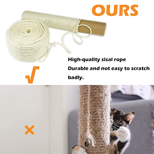 Treasborn Natural Sisal White Rope for Cat Scratcher Scratching Post Replacement 1/4 inch Cat Tree Sisal Rope for Repairing, Recovering or DIY Cat Scratcher 50/100 / 164 Feet