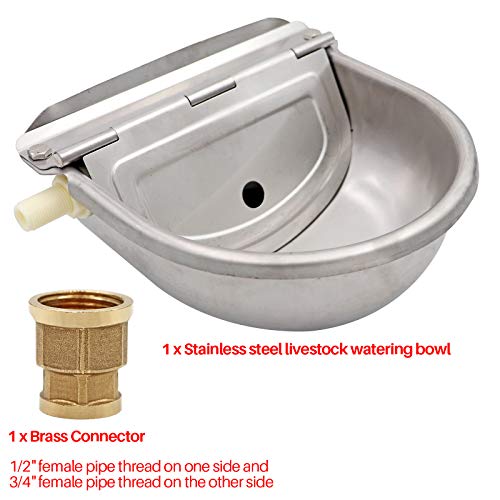 MUDUOBAN Stainless Steel Float Valve Water Bowl with Connector for Cattle Horse Automatic Hog Goat Pet Waterer with Plug